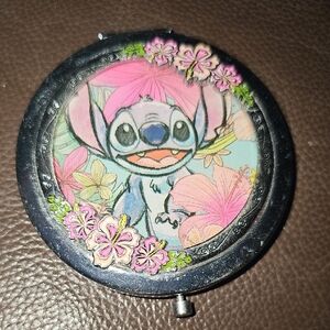 Disney Stitch Floral Compact Mirror with Pink and Green Accents